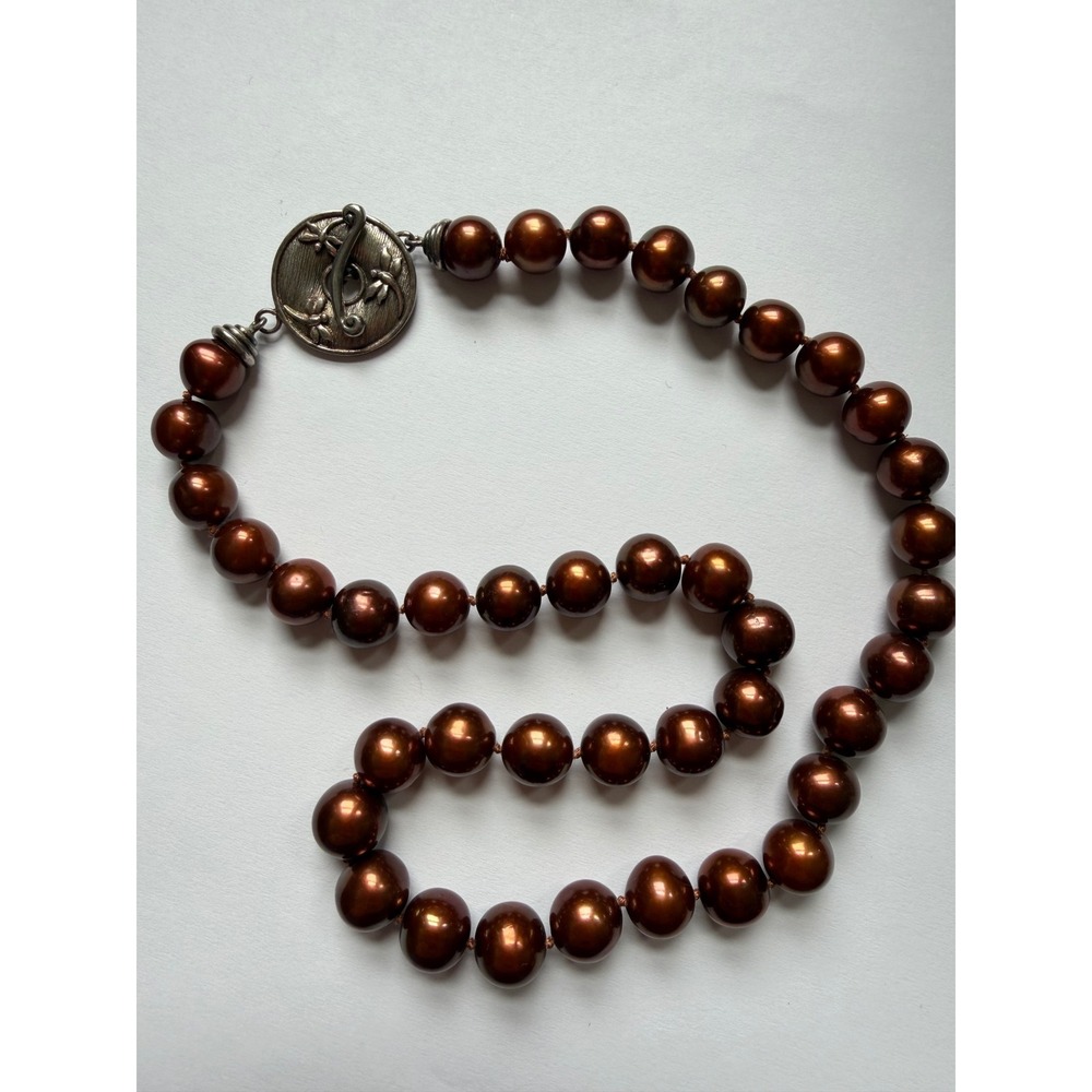 BJ 925 Sterling Silver Chocolate Brown Freshwater Pearl Dragonfly Necklace